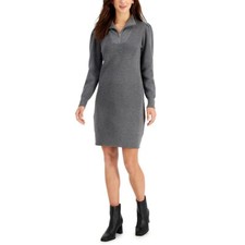 TAYLOR Women's Heather Grey Long Sleeve 1/2 Zip Front Sweater Dress Size M