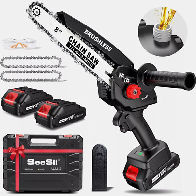 Mini Chainsaw 8'' Cordless 1000W Electric Cordless Chain saw Auto Oiler 2xBattery