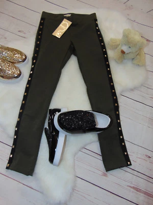 Kinder Mädchen Leggings Treggings Khaki Hose mit Nieten Gr. 98-170 - Bild 1 von 4