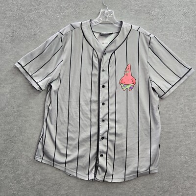 Nickelodeon Men Jersey Gray Stripe Baseball Patrick Star Graphic Short Sleeve