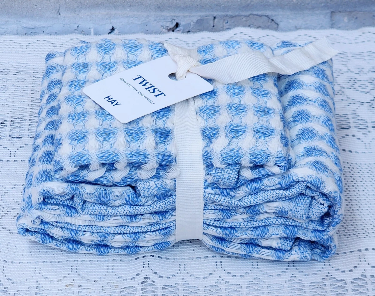 Set of 4 Dish Cloths Hand Towels Sky Blue Waffle Cotton HAY Twist Danish  Denmark