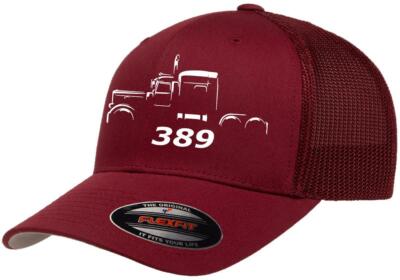 Peterbilt 389 Semi Truck Classic Outline Design Flexfit 6511 Trucker Hat Cap