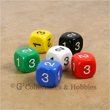 NEW 6pc D3 Six Sided 1 to 3 Twice Set - 6 Colors Koplow Game Dice D&D RPG D3s