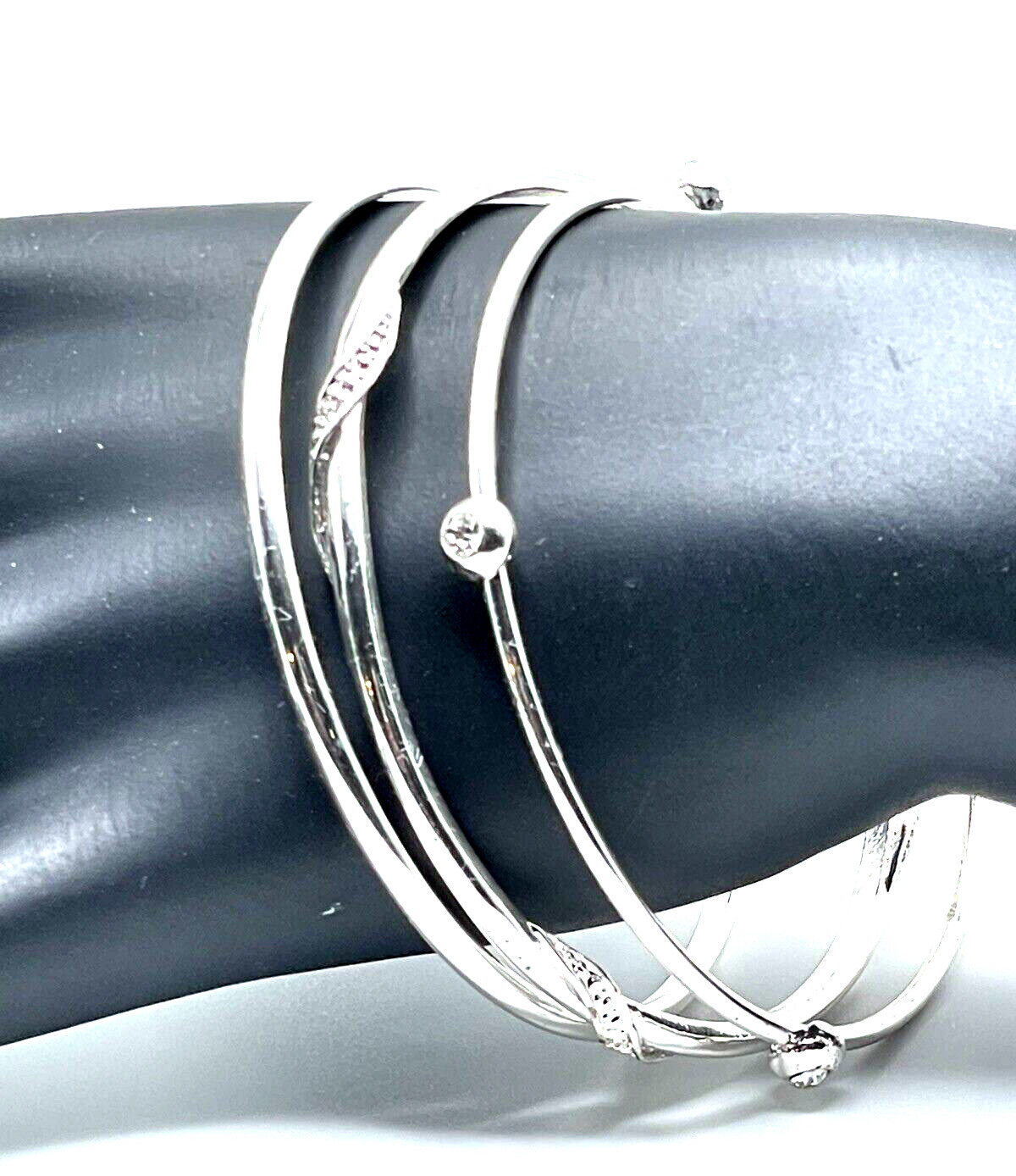 Silver Crystal Bangle Slim Stacking Bracelets Mad… - image 7