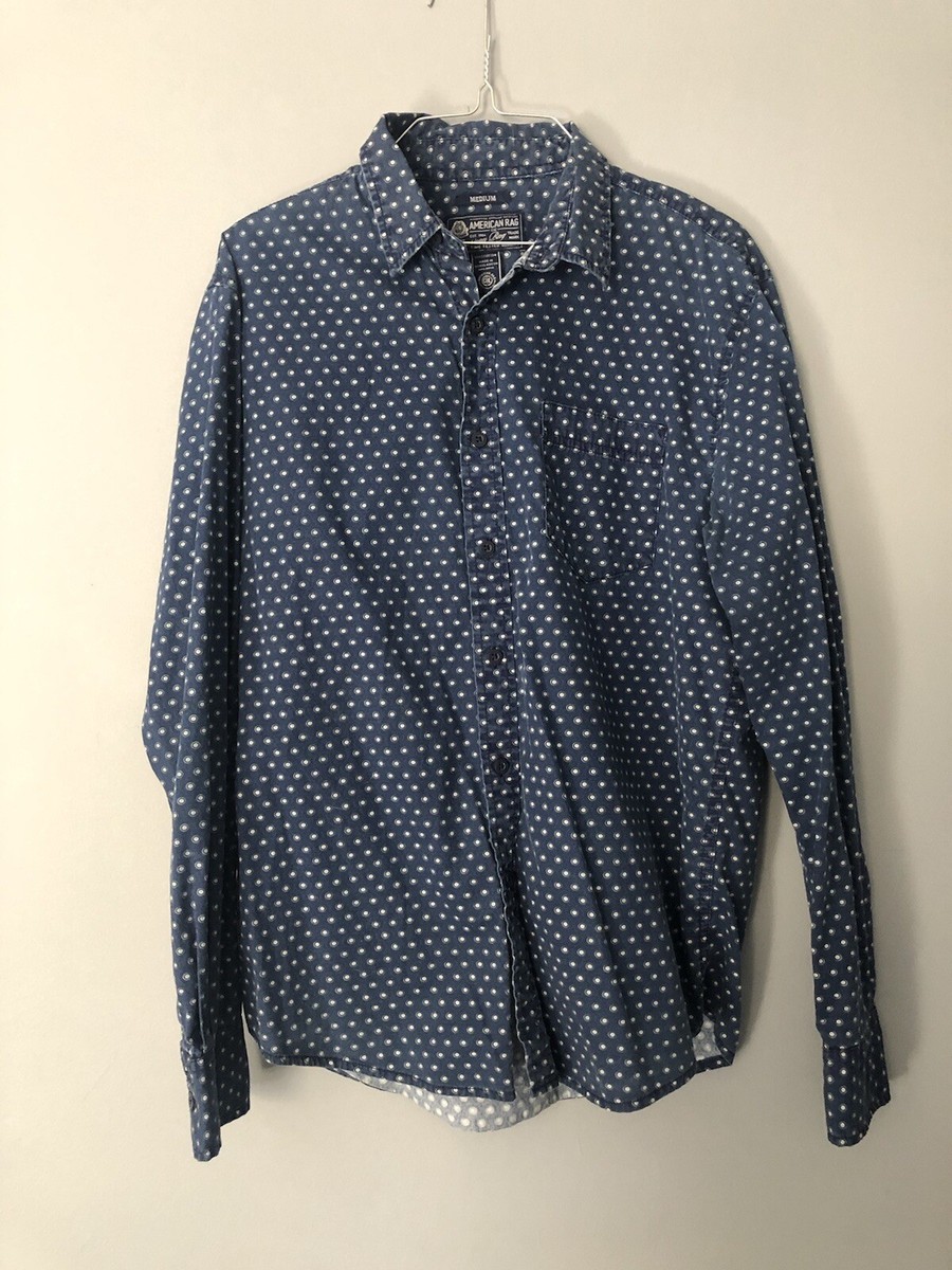American Rag CIE MEns Long Sleeve Button Down Shirt Blue White