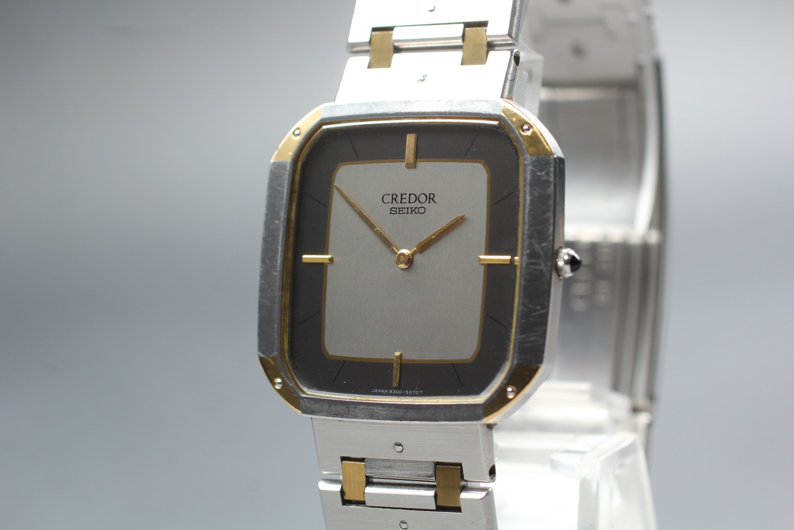 Vintage 1980 [Exc+5] SEIKO CREDOR 9300-5040 Quartz Gray Dial Tank Men's Watch
