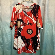 Women’s Flirty Pink Brand Red Floral Tropical Dress 3/4 Sleeve 2x/3x