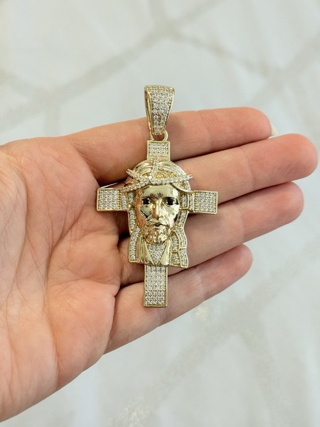 Alternate view of 14k Gold Plated Jesus Body Cross Pendant Iced Crucifix Medium Charm