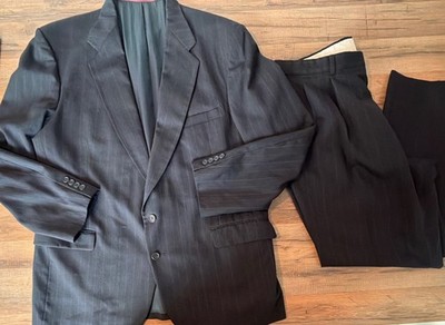 Stafford Men s Suit 48L Black Wool Pinstripe 43 X 31 Pleat Pants Baggy Zoot USA