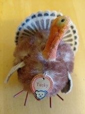 Steiff 1310,0 TUCKY TURKEY Brown Mohair Felt 2 IDs; VNTG 1952-58 4 inch