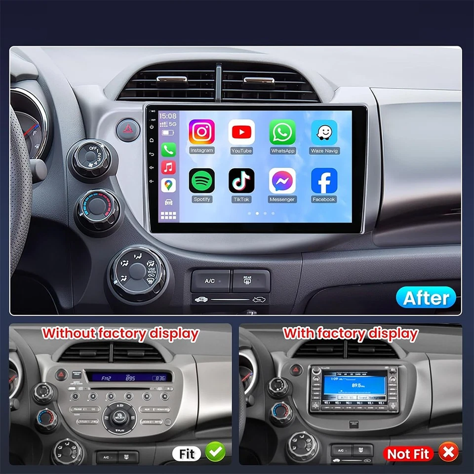 Android Car Stereo Radio WiFi Apple CarPlay GPS For Honda Fit Jazz 2009-2013 Foto 3 de 4
