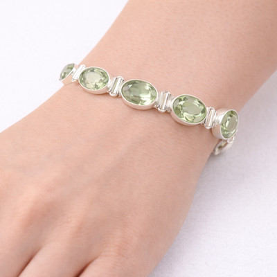 Green Amethyst Gemstone 925 Sterling Silver Gift Jewelry Handmade Bracelet 8''