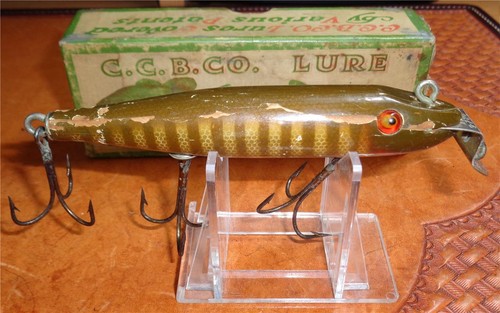 Little Sac Bait Co Niangua Minnow Glasseye &ndash; Esche Da Pesca In Legno Verniciato Verde Con Scatola Originale, Collezione.