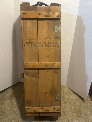 vintage wood ammo ammunition box crate cannon explosive projectile howitzer 1970