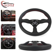 350mm 14" Genuine Leather Thickened Spokes Sport Racing Steering Wheel - Black