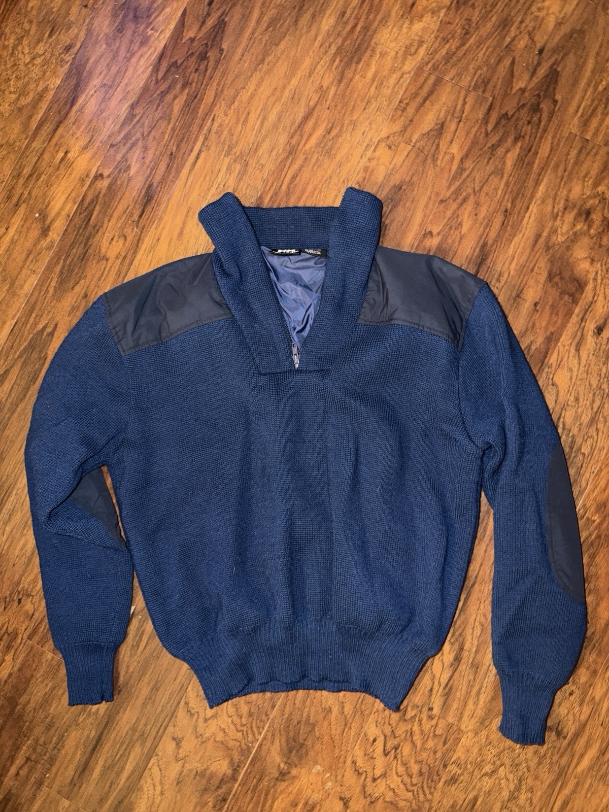 Vintage Helly Hansen Wool Ski Sweater Mens M 1/4 Zip Elbow Patches Pullover Knit