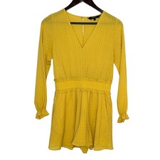 Rachel Roy Yellow Smocked Waist V Neck Long S...