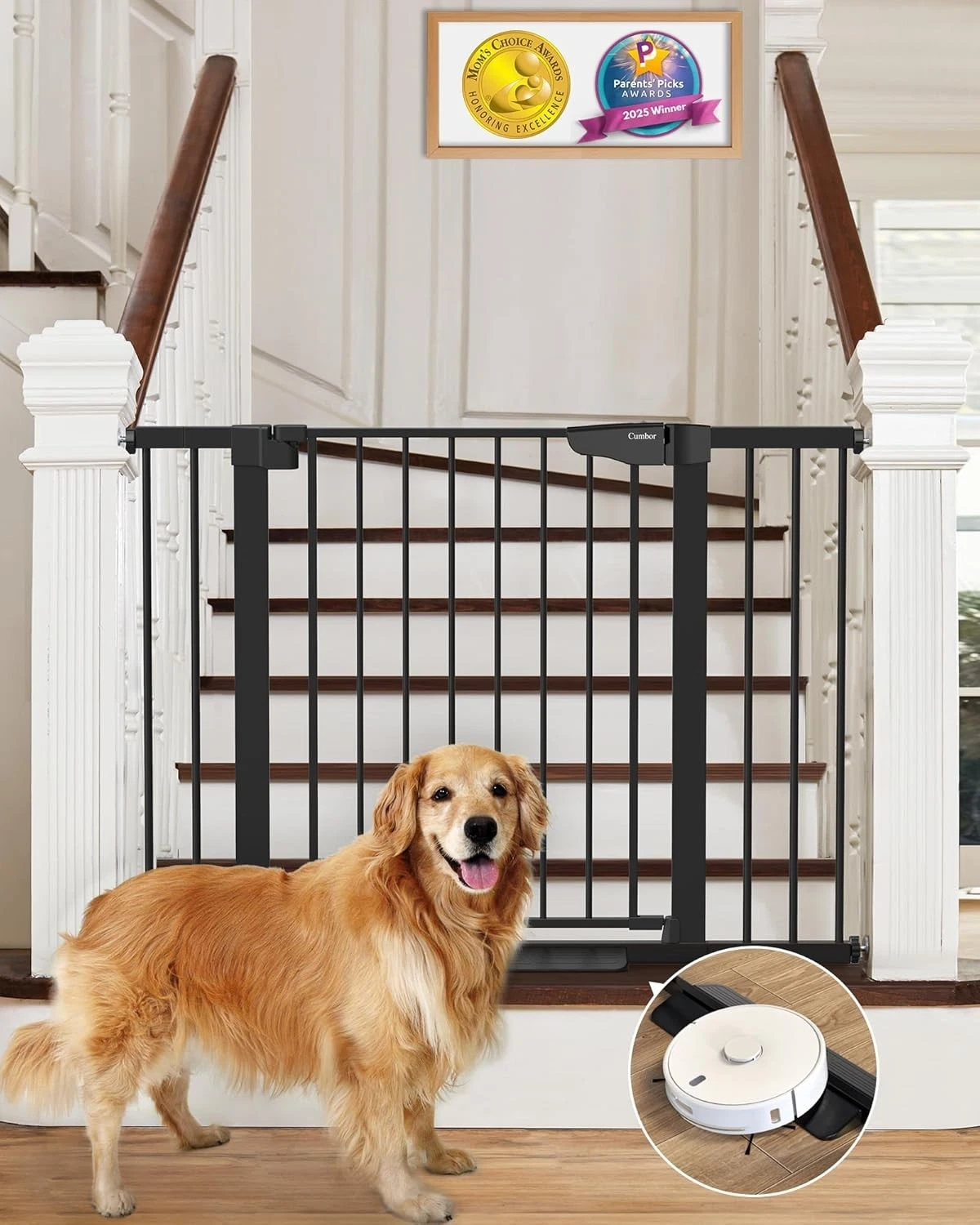 Baby Gate for Stairs, Auto Close Pressure Mounted Gate, 29.7-46 Inch, Black, Dog