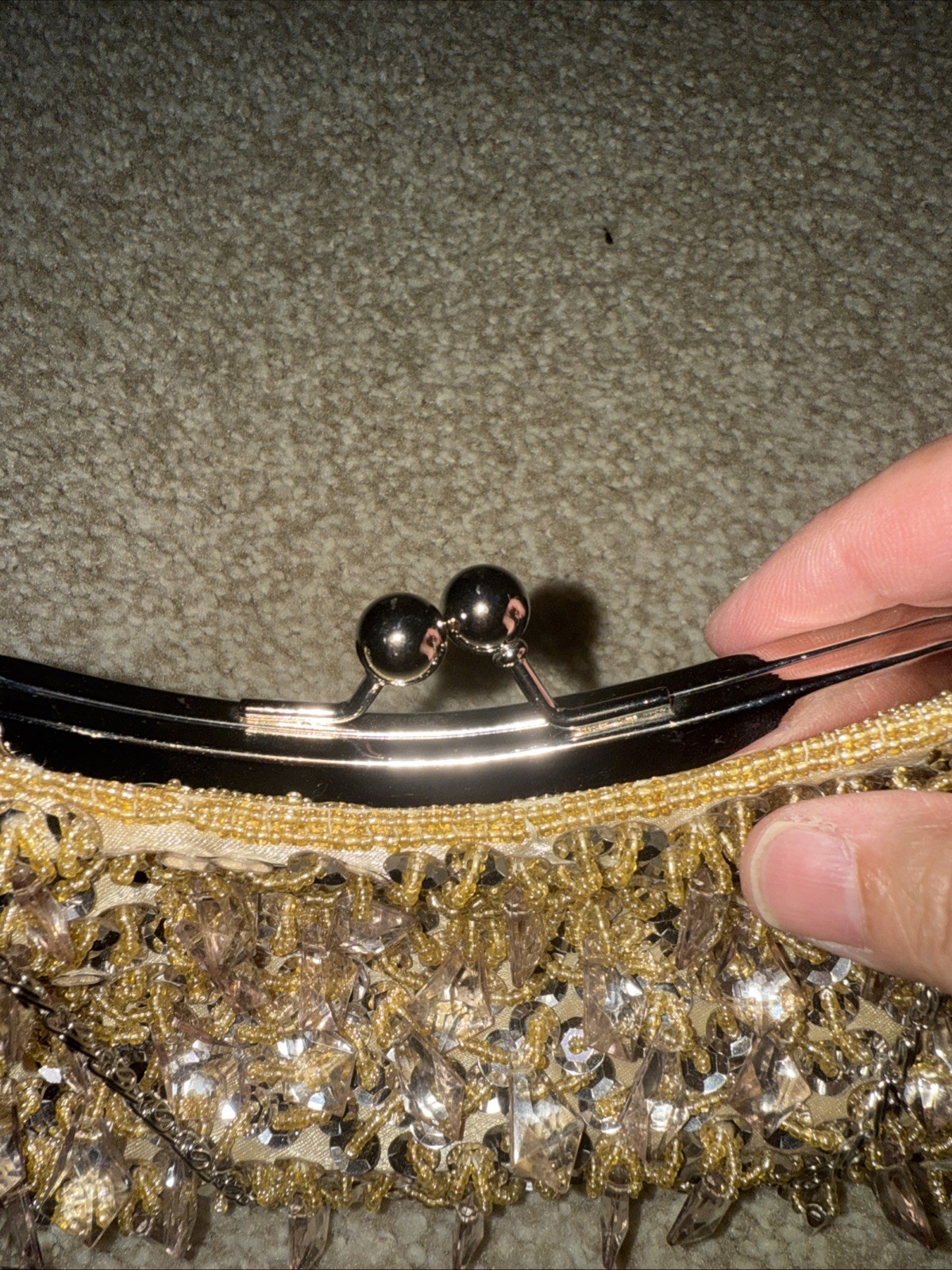 Gold sequence silver hardware evening clutch with… - image 2