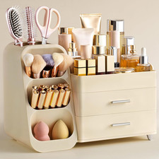Makeup Organizer with Brush Holder for Vanity Large Plastic Bathroom Countertop