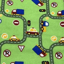 JoAnn Snuggle Flannel Fabric 3 Yards Roadway Cars Trucks on Green NEW