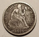 1875-CC Liberty Seated Dime, MM Above Bow, Carson City Coin, VF Details