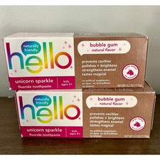 2 PACK  Gift Hello Kids Fluoride Toothpaste, Vegan, Unicorn Sparkle, Bubble Gum