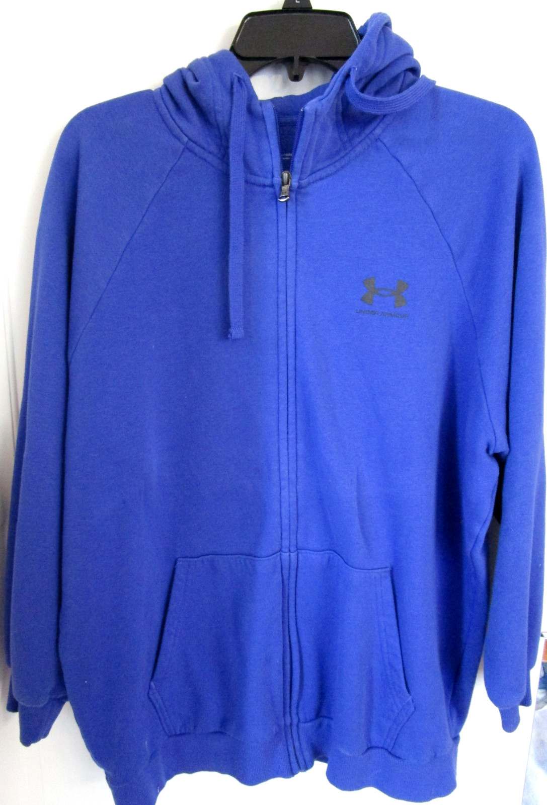 Under Armour Sweatshirt Men LARGE Royal Blue Fleece Hoodie LS Full Zip Loose Fit