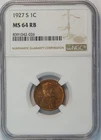 1927 S Lincoln Wheat Small Cent MS 64 RB NGC Tough Date To Find US COIN PENNY