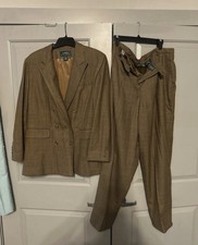 Vintage Lauren Ralph Lauren Plus 14w Brown Beige 100 Wool Plain Suit Vintage Lauren Ralph Lauren Plus 14w Brown Beige 100 Wool Plain Suit