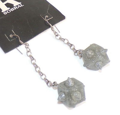 Sobral Lagereld Dark Cubo Glitter Gray Spiked Cube Long Dangle Earrings