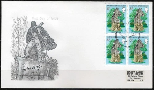 1¢ WONDER'S ~ GUERNSEY VICTOR HUGO CANDIE GARDENS FDC BLK4 ALL SHOWN  ~ F63