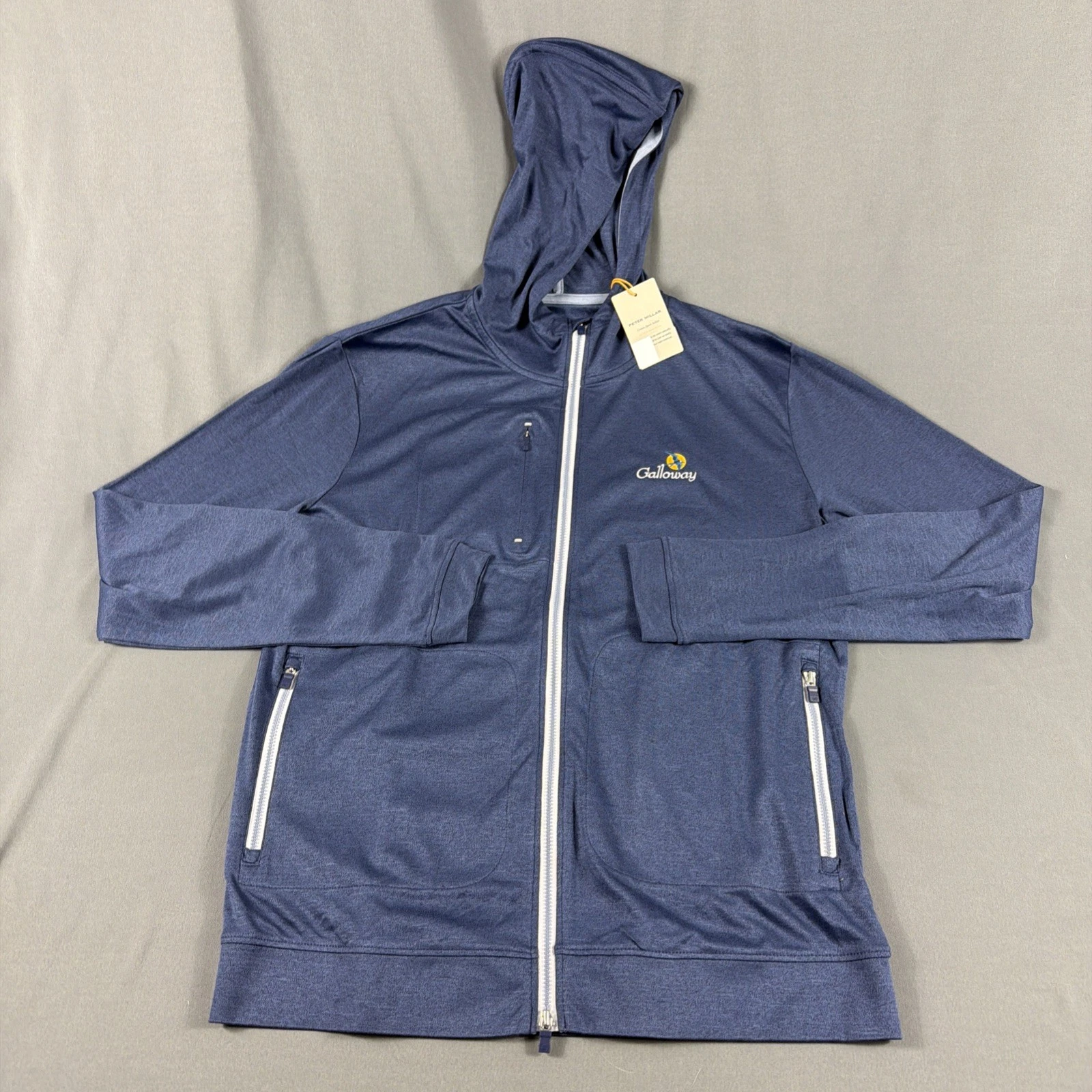 Peter Millar Golf Hoodie Jacket Chest Logo Full Zip Medium Blue NWT MSRP $160
