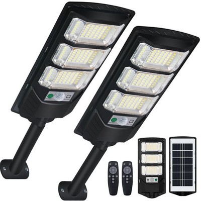 Solar Outdoor Light 2 Pack, 144 LED 6500K Dusk to Dawn Solar Powered Street L...