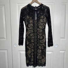 Sequin Hearts Women's Sz 11 Lace Overlay Midi Dress Nude Formal Evening LBD Date
