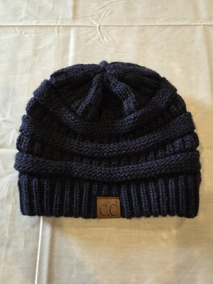 C.C Black Knit Beanie Women's Hat Solid Logo Accent One Size