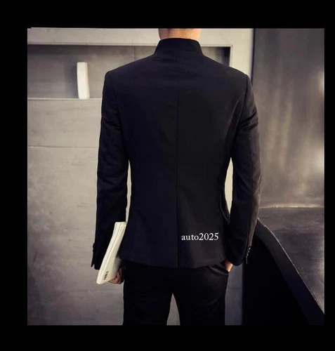 Para hombres Cuello De Pie Traje Informal Blazer Negro Nuevo Botón Chaqueta Sólida Abrigo Regalo - Imagen 14 de 18
