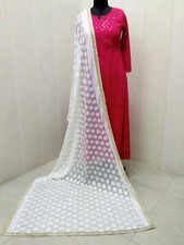 Indian Pakistani Off-White Phulkari Dupatta Scarf with Self Color Embroidery