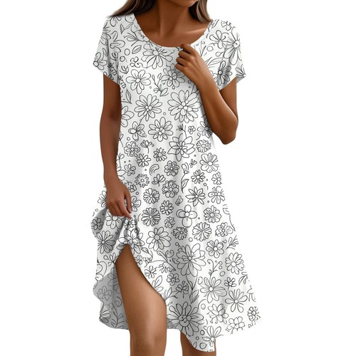 Locker Sitzendes Kleid Damenbekleidung Atmungsaktive Prints Kurzärmelige Kleider - Bild 19 von 21