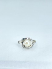 Twisted Akoya Cultured Saltwater Pearl Sterling Silver Ring Japan Sz 7 1/2