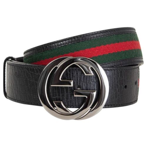 CLASSIC!! Gucci GG Buckle Green/Red Webbed Belt Men's 105 - Picture 1 of 5