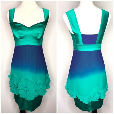 Silk Dress Karen Millen England Size XS/S Emerald Green Blue Party/Cocktail  | eBay