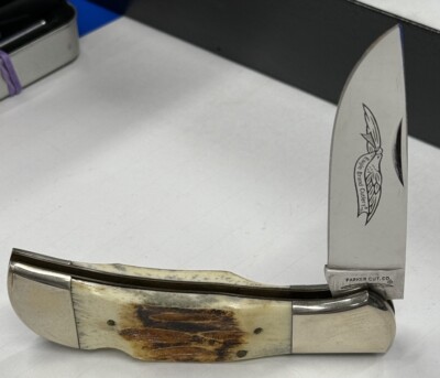 1980'S PARKER CUT CO STAG SINGLE BLADE LARGE  LOCKBACK  POCKET KNIFE  V829