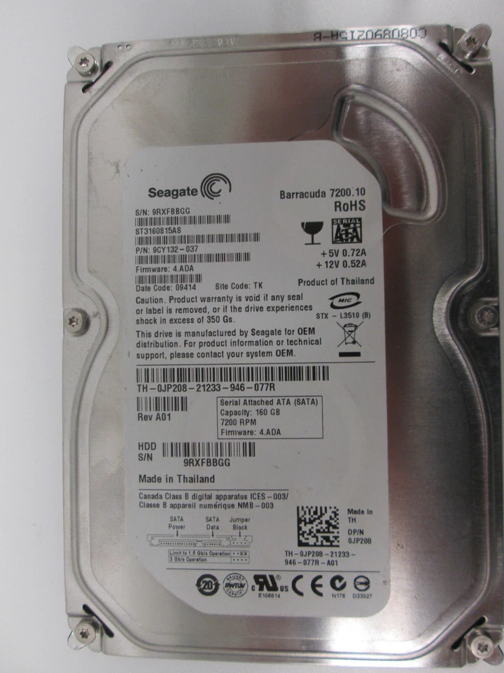 Seagate ST3160815AS 9CY132-037 FW:4.ADA TK 160gb 3.5" Sata hard drive (WIPED) - Image 2 of 3