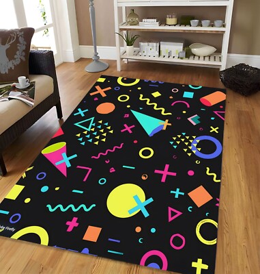 Retro Arcade Carpet, Colorful Trippy Area Rug, 80s 90s Accent