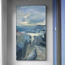 Abstract Handmade Thick Texture Oil Painting Mountain Rive Oil Painting Canvas