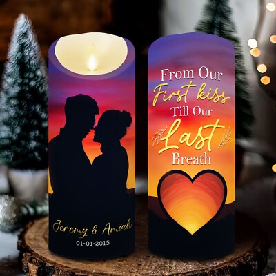 From Our First Kiss Till Our Last Breath - Personalized Led Candle, Xmas Decor