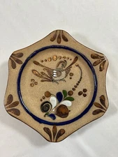 Vintage Tonala Mexican Folk Art Pottery Wall Hanging Plate Bird Flowers Decor