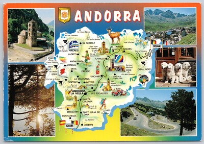 Andorra Map Vintage Postcard