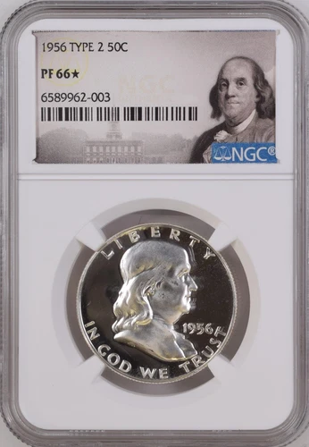 1956 Type 2 Proof Franklin Label Half Dollar 50C NGC PF66* BOX4
